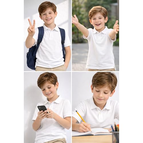 Image of Kids Boys Polo T-Shirt | Half Sleeves | Organic Cotton Rich Bio-Wash Fabric | Ultra Soft & Breathable | Regular Fit | Plain Solid Colour Casual Wear & School Uniform