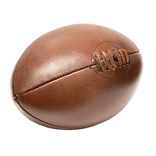 Ballon de rugby vintage en cuir de vachette pleine, fabriqué à la main, design classique, marron