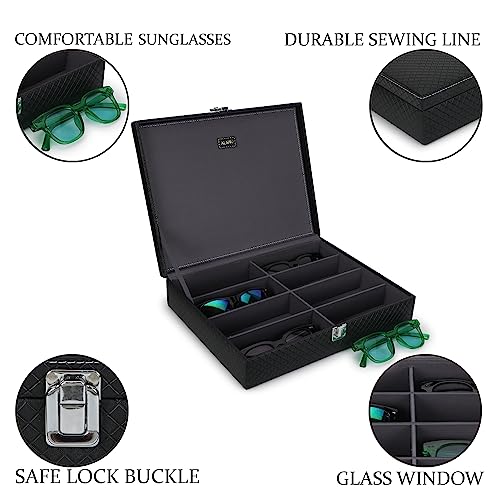 ALAWO Sunglass Box Organizer Holder Case in PU Leather for Men & Women with 8 Slots of Sunglasses