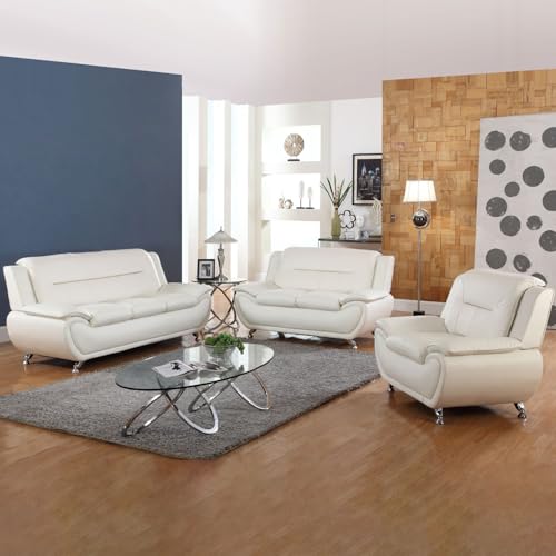 SIENWIEY Leather Couch Set for Living Room,Faux Leather Sofa Set 3 Piece with 3 Seater Sofa,2 Seater Loveseat,Armchair for Living Room/House/Bedroom/Office/Apartment,White