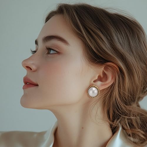 Pearl Stud Earrings, Gold Pearl Earrings Studs, Faux Pearl Earrings for Women Gold Plated, Gold Stud Earrings3