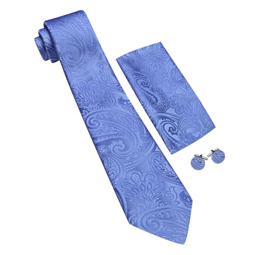 Image of Barry.Wang Men Tie Set Paisley Silk Necktie Pocket Square Cufflinks Formal Wedding Business Party