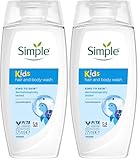 Simple Kind to Skin Kids Shampoo & Body Wash Hypoallergenic Shower Gel with natural lavender & chamomile oil for your child's sensitive skin 6x 225 ml (Pack of 2)