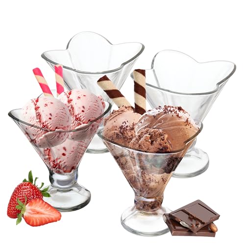 Premier Housewares Elegant Design Set of Four Flora Sundae Dishes | Durable and Stable Sundae Glasses | Versatile and Sturdy Ice Cream Bowls | Easily Maintained Dessert Bowls