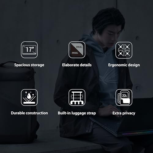 Image of ROG Ranger BP2701 (2025) Lightweight Gaming Backpack, Spacious Storage Upto 22L, Ergonomic Design, Built-in Luggage Strap, Adjustable Chest Strap, fits up to a 17-inch Laptop, Black, 0.93 kg