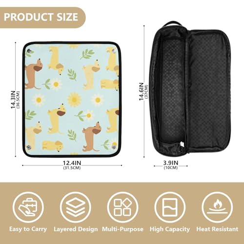 Bolsa para herramienta de cabello con protector resistente al calor y resistente al agua para planchas, rizadores, alisadores, organizador portátil con diseño de perro dachshund azul verdoso miniatura 4