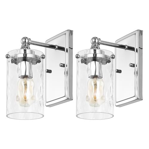 Image of SAFAVIEH Lighting Collection Jobie Chrome /Glass Shade Wall Sconce Set of 2 Light Fixture, Ideal for Bathroom, Entryway, Vanity, Foyer, Hallway, Living Room (LED Bulbs Included)