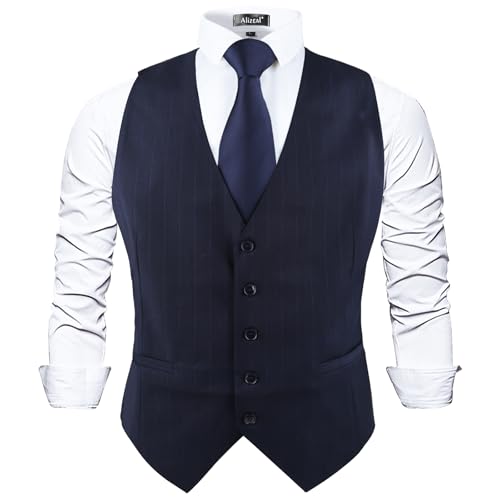 Image of Alizeal Mens Pinstripe Business Vest Formal Fit
