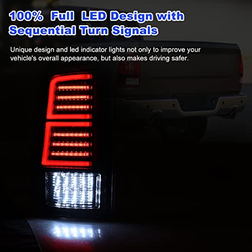 Roxx Full Led Tail Lights Assembly For 2009-2018 Dodge Ram 1500/2500/3500, Led Dodge Ram Tail Lights Replacements Pair W/Led Sequential Turn Signals, Left + Right Sides (Smoke Lens) #TOP2