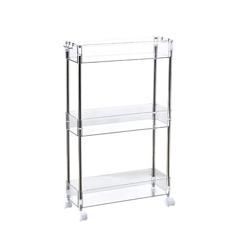 Chris.w Slim Storage Cart 3 Tier With Wheels, Clear Bathroom Cart Organizer, Mobile Shelving Unit Rolling Utility Cart, Slide Out Organizer For Kitchen, Bathroom, Laundry, Narrow Places, Office 5.2" W #TOP16