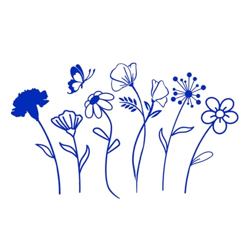 Image of 1Sheet Birth Month Flower Decal,Wildflower Decals,Boho Car Decal, Floral Vinyl Decal Gift for Plant Lovers /Gifts for Mom, Floral Car Decal, Mother's Day Gift |4.8 inch Wide(Blue)