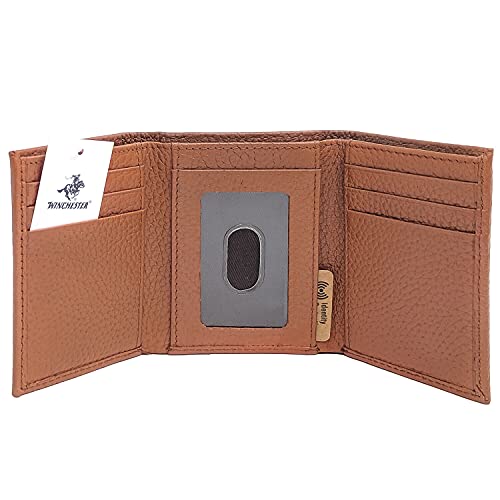 Winchester Trifold Wallets for Men Full Grain Cowhide Leather RFID Blocking With ID Window Wallet Compact Minimalist Slim, Black Brown3