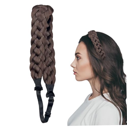Fascia per capelli intrecciata 5 fili Fascia per capelli intrecciata in sintetici con elastico regolabile grosso ＆ per larga Parrucchino per ragazze Stile 3