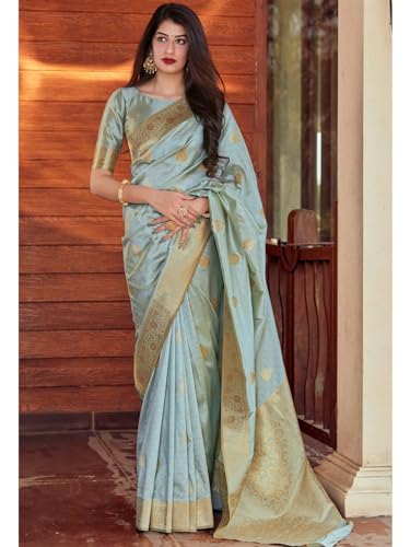 Image of Flosive Women's Kanjivaram Silk Saree With Beautiful Blouse With Zari Border