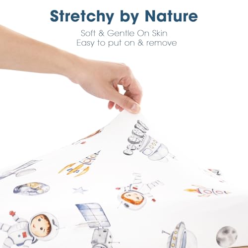 Image of GRSSDER Stretch Ultra Soft Jersey Knit Changing Pad Cover Set 2 Pack, Change Table Pad Covers Fit 32 inch /34 inch x 16 inch Pads Safe and Snug, Space Print for Boys and Girls