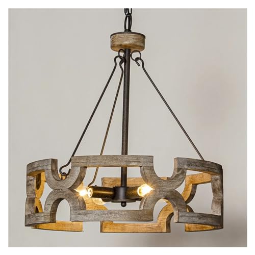 Chandelier en bois suspendu lustre rétro luminaire salon cuisine D49.5