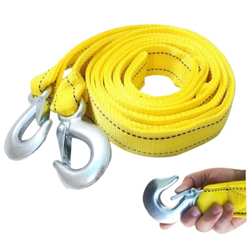 Fune da traino a doppio strato 157, 5 Cinghia da traino da 5 tonnellate con ganci metallici resistenti su entrambe le estremità Corda in nylon giallo per auto, camion, emergenza