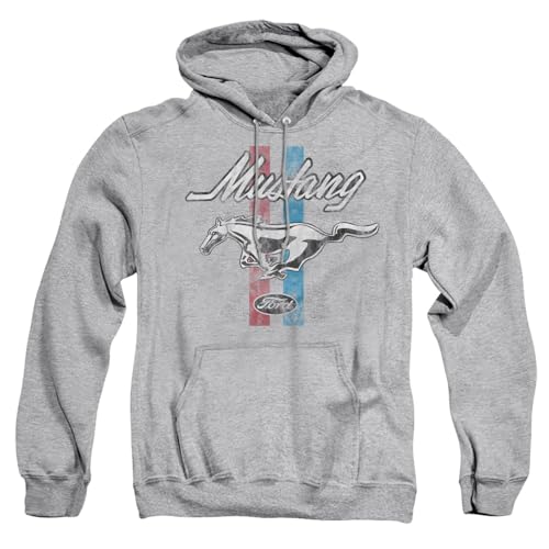 Popfunk Classic Ford Mustang Stripes Unisex Adult Pull-Over Hoodie, Athletic Heather,Large