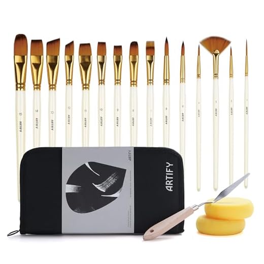 Artify 15-teiliges Pinsel-Set für Acryl-, Öl-, Aquarell-, Gouache-Malerei, inklusive Pop-Up-Tragetasche mit Palettenmesser und 2 Schwämmen