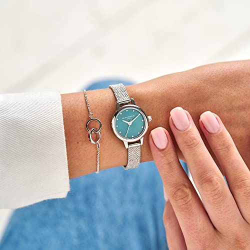 Image of Olivia Burton Classics Qtz Basic Navy Sunray & Stone Round Dial Women's Watch|Stainless Steel Material|Silver Color Band - OB16MN13