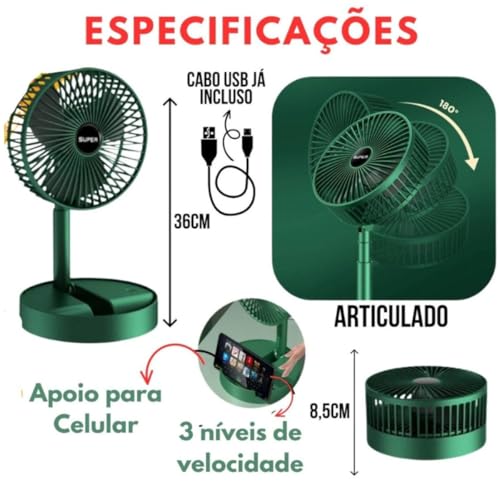 Ventilador De Mesa Portátil Turbo Premium Design Compacto, Dobrável e Funcionamento Silencioso Com P