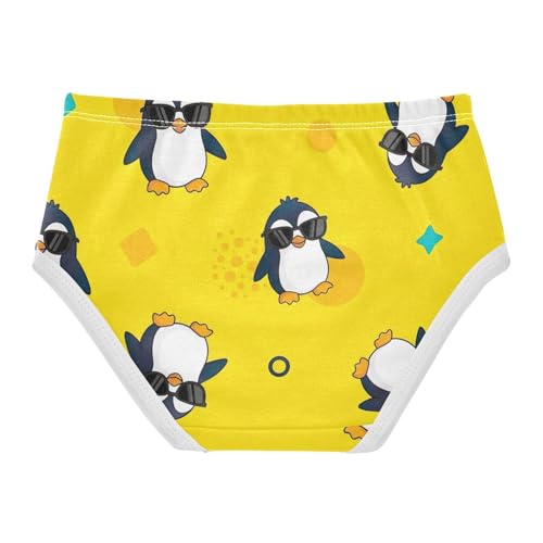 Cartoon Penguins Yellow Underwear for Girls, Toddler Panties, Girls' Cotton Brief Underwear, 2–8 Years2