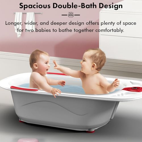 Image of StarAndDaisy Baby Bath tub for 0 to 5 Years with Temperature Sensor /Bath tub for Kids 0-3 Years for Kids with Anti-Slip Legs /Bath tub for Baby with Baby Bather Without Wheel(White-Red)