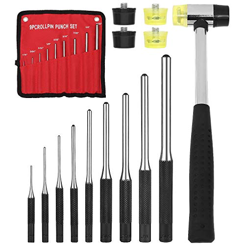 9 Piece Roll Pin Punch Set with Hammer and Storage Pouch, Gunsmithing Kit Removing Repair Tool for Automotive, Watch Repair, Jewelry and Craft