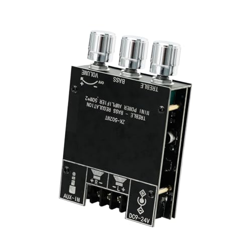 JR-502MT 2.0 Dual-Channel Amplifier Board, Car Bluetooth 5.0 Power Amplifier Board, 50W+50W HiFi Stereo High & Low Tone Adjustable Module, DC12-24V Stereo AMP Module for Car DIY Speakers.