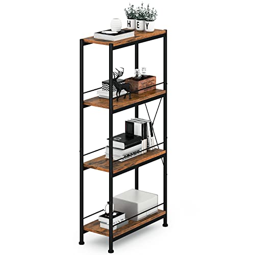 Schmalesregal Plus Lagerregal Standregal Küchenregale Regale Abstellraum mit 4 Ablagen Badezimmer Regal Metallregal für Kellerraum Balkon Wohnzimmer Speisekammer Schwarz Stah l+ Holz Cover