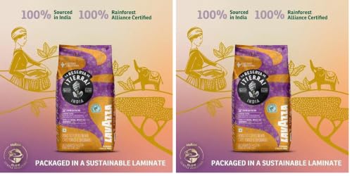 Image of Lavazza Tierra India | Blend of Arabica Robusta Whole Roasted Coffee Bean| Traditional Drum Roasting | 1Kg Pack (Pack of 2)