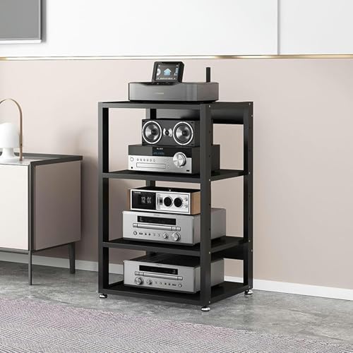 Soportes de altavoz Soporte para medios, estantería de audio y video, gabinete para componentes estéreo de TV de esquina, soporte para reproductor de CD, estante de almacenamiento abierto de pie con