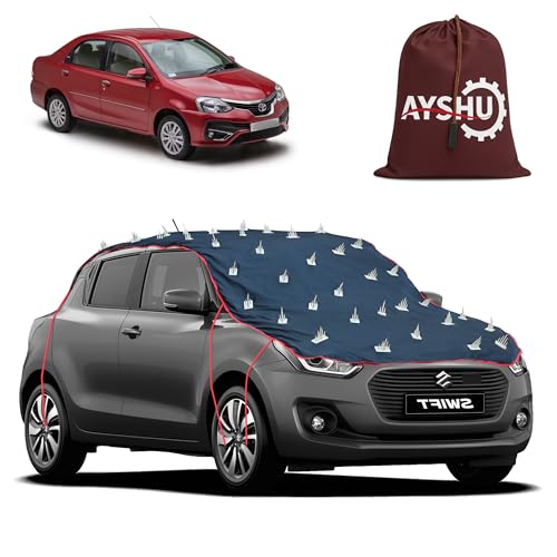 Image of AYSHU Water-Resistant Spike Car Cover for Toyota Etios - Protects from Dogs, Monkeys, Dust, Sunlight & UV - Full Roof Universal Fit