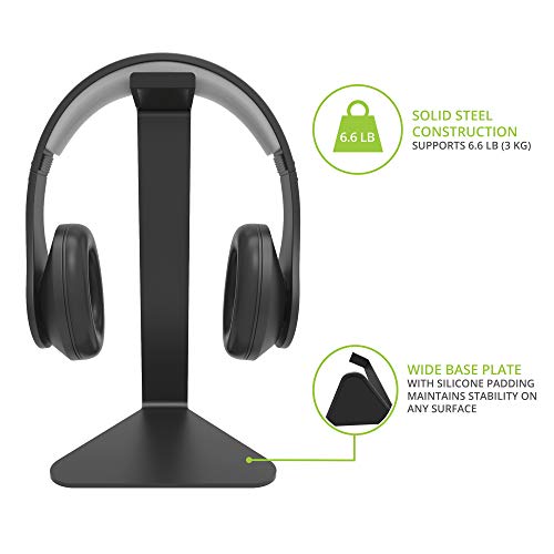 Image of Kanto H1 Universal Headphone Stand - Black - Solid Steel Construction - Curved Silicone Resting Surface