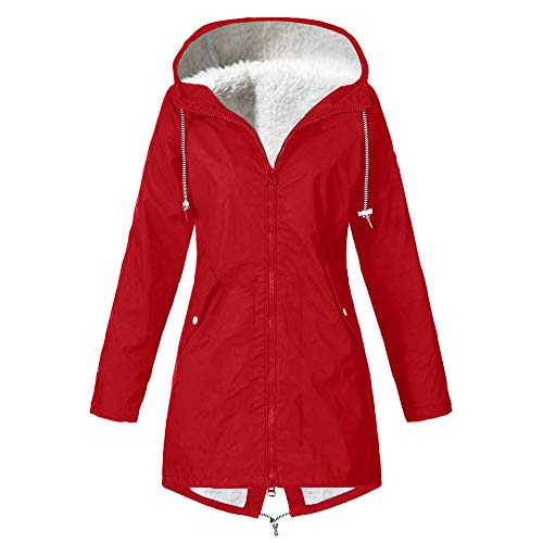 Abrigos para mujer, de invierno, cálidos, gruesos, a la moda, informales, con capucha, impermeables, resistentes al viento, talla grande, rosso, 3XL