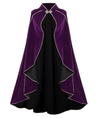 LMYOVE Women Hooded Cape Medieval Renaissance Cloak Costume Accessory for Halloween(Standing Collar Purple,43.31'')