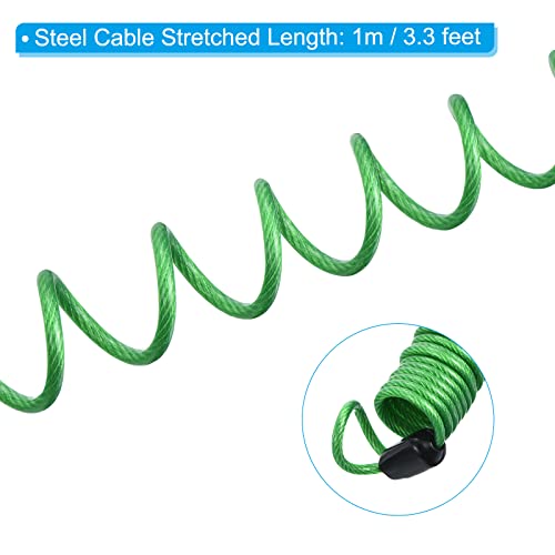 Image of PATIKIL 1 Pack 4 Digit Combination Lock, Helmet Padlock Cable Lock Gym Locker Lock with 3.28Ft Flexible Security Steel Lock Wire for Bike Locker Travel Luggage, Green