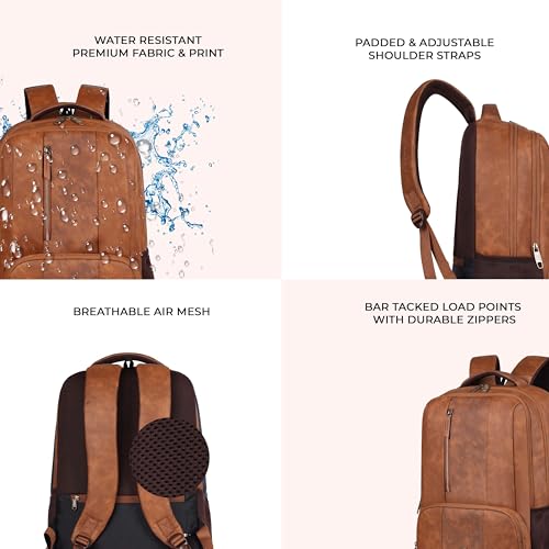 Image of Gear Vault 19 inch /30L Anti Theft Faux leather Large Water Resistant Laptop Backpack /Casual Backpack /Daypack /Travel Backpack /College Bag For Men /Women (Tan)