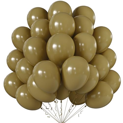 Image of KALOR 12 Inch Retro Khaki Balloons, 50 Pcs Latex Helium Balloons for Kid's Birthday Party, Baby Shower, Wedding, Graduate Party Decorations