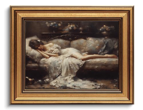 Gold Framed Wall Art Vintage Canvas Wall Art Tired Woman