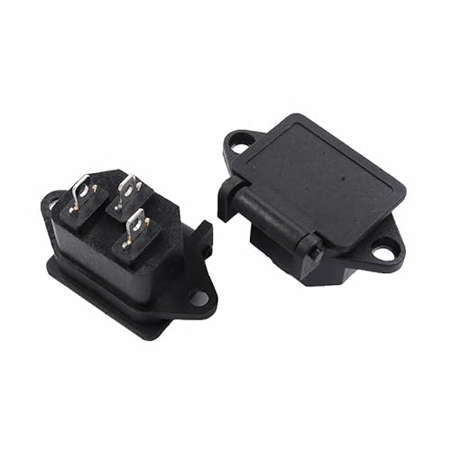 Kaltgeräte Einbau-Stecker Einbau-Buchse C-14 mit Abdeckung, 10A/250V mit 2 Loch Rahmenbefestigung, Löt oder Steckanschluß 4,8mm