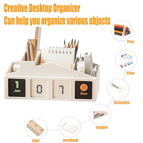 Image of Pen Holder for Desk Aesthetic - 4 Compartments Marker Holder,With 365-Day Recurring Calendar Replacementsuitable for Home And Office Decorating, Teacher Organization for Classroom(Black)