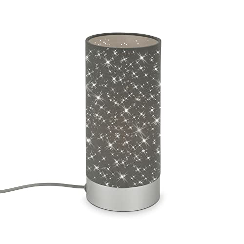 BRILONER – Tischlampe mit Sternendekor, Nachttischlampe mit Kabelschalter, Tischleuchte E14 Fassung, Stoff-Tischlampe, 250x110 mm (DxH), Grau, Matt-chrom-grau BRILONER – Tischlampe mit Sternendekor, Nachttischlampe mit Kabelschalter, Tischleuchte E14 Fassung, Stoff-Tischlampe, 250x110 mm (DxH), Grau, Matt-chrom-grau