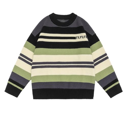 Men's Sweater Autumn Winter Japanese Loose Fit Round Neck Color Blocked Casual Knit Top for Men2