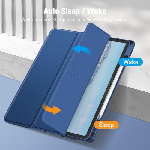 Image of Fintie Hybrid Slim Case for iPad Air 13-inch (M2) 2024, [Built-in Pencil Holder] Shockproof Cover with Clear Transparent Back Shell, Navy