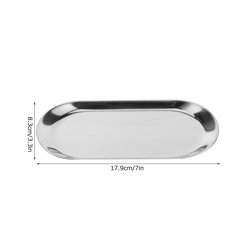 Nikou 5 Stück Ovales Tablett, Edelstahl Schmuckablage Tablett Aufbewahrungstablett Kerzentablett, Deko Serviertabletts für Dessert Kosmetik Schmuck Kerzen (Silber)