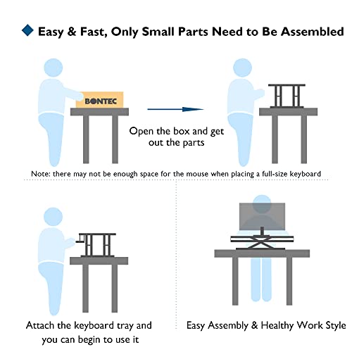 BONTEC Standing Desk Convertidor de Escritorio Sentado/De Pie, Ajustable en Altura con Bandeja de Teclado Profunda Escritorio para Sentarse para Estar de pie para computadora portátil