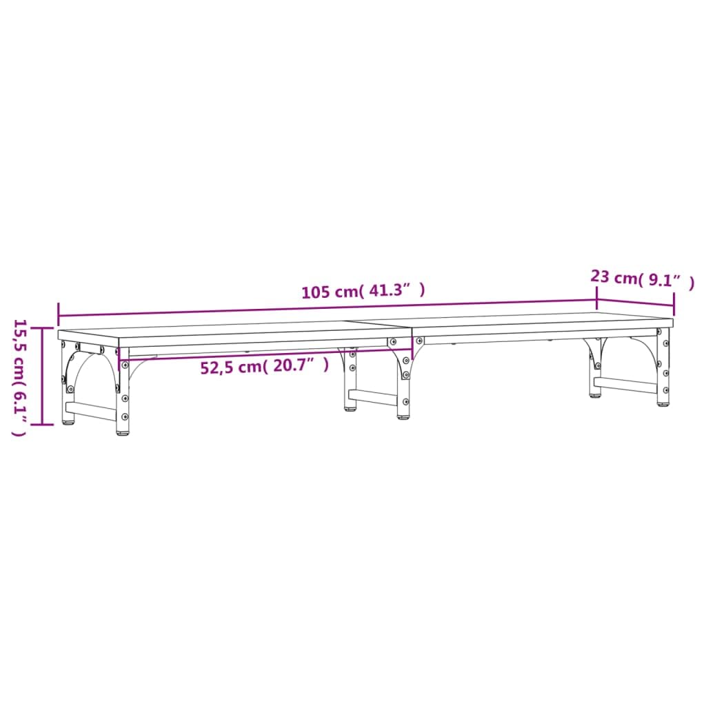 Supporto per monitor grigio Sonoma in legno e metallo, 105 x 23 x 15,5 cm, per scrivania per computer, scrivania, tavolo per laptop, home office e altezza ergonomica dello schermo