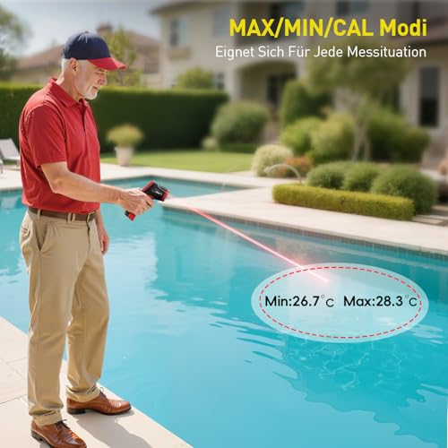 Eventek Infrarot-Thermometer, -50°C ~ 600°C Temperaturmessgerät with 304 Fleischthermometer, Berührungsloses Digitales Laser Thermometer, Einstellbarer Emissionsgrad für Küche/Grill/Kühlung/Industrie