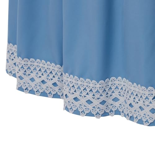 Women's Long Maxi Skirt with Lace Trim, Light Blue, Elastic Waist with Tassel Drawstring3